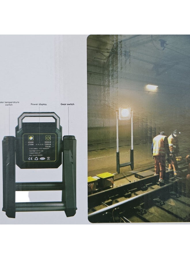 LED flashlight for camping with multi-color illumination ranging from 750 lumens to 3000 lumens, telescopic base, rechargeable battery via USB cable, and can also be used as a power bank to charge mobile phones. Multi-color - Image 2